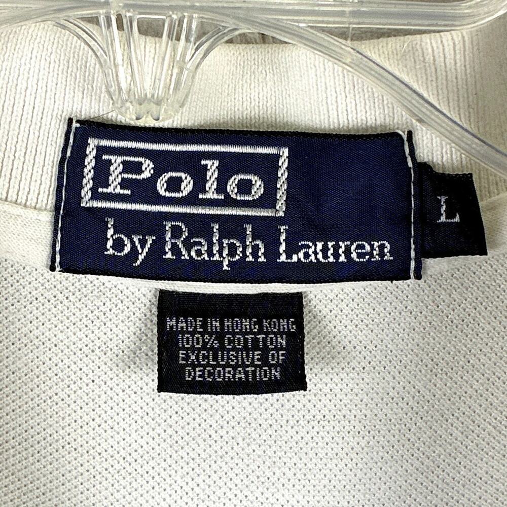 VTG Polo Ralph Lauren Polo Shirt Men L White Embroidered 3 Big Navy Pony Preppy - Picture 6 of 6